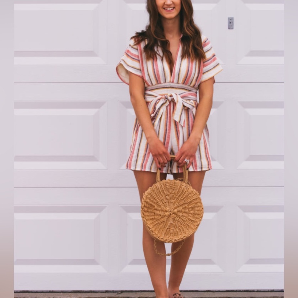 American Eagle Outfitters Pink, and Yellow Striped Jumpsuit